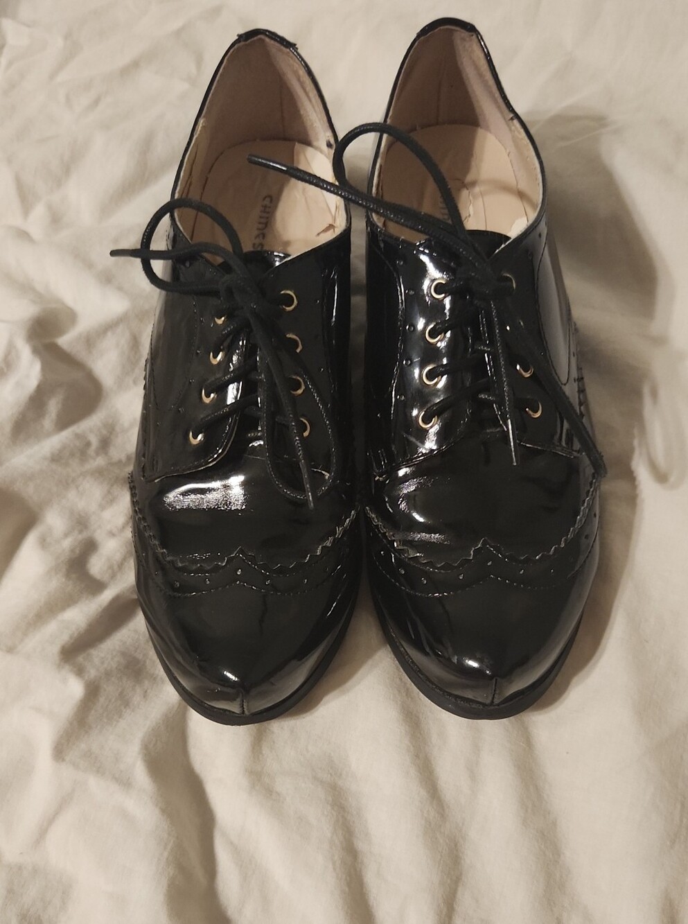 Chinese Laundry Black Patent Lace-Up Wingtip Oxfords